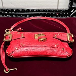 Chloe Paddington Red Leather Clutch/ Wristlet with Lock and Key